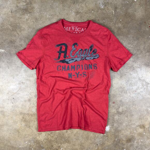 American Eagle Men’s T-Shirt Medium Red Athletic Fit Y2K Champions NYS Graphic - Picture 1 of 8